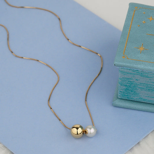 14k gold pearl and ball necklace