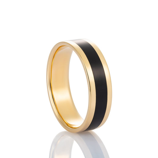 14k gold band with black enamel - 14k gold band - black and gold ring - black enamel band - escorialjewelry