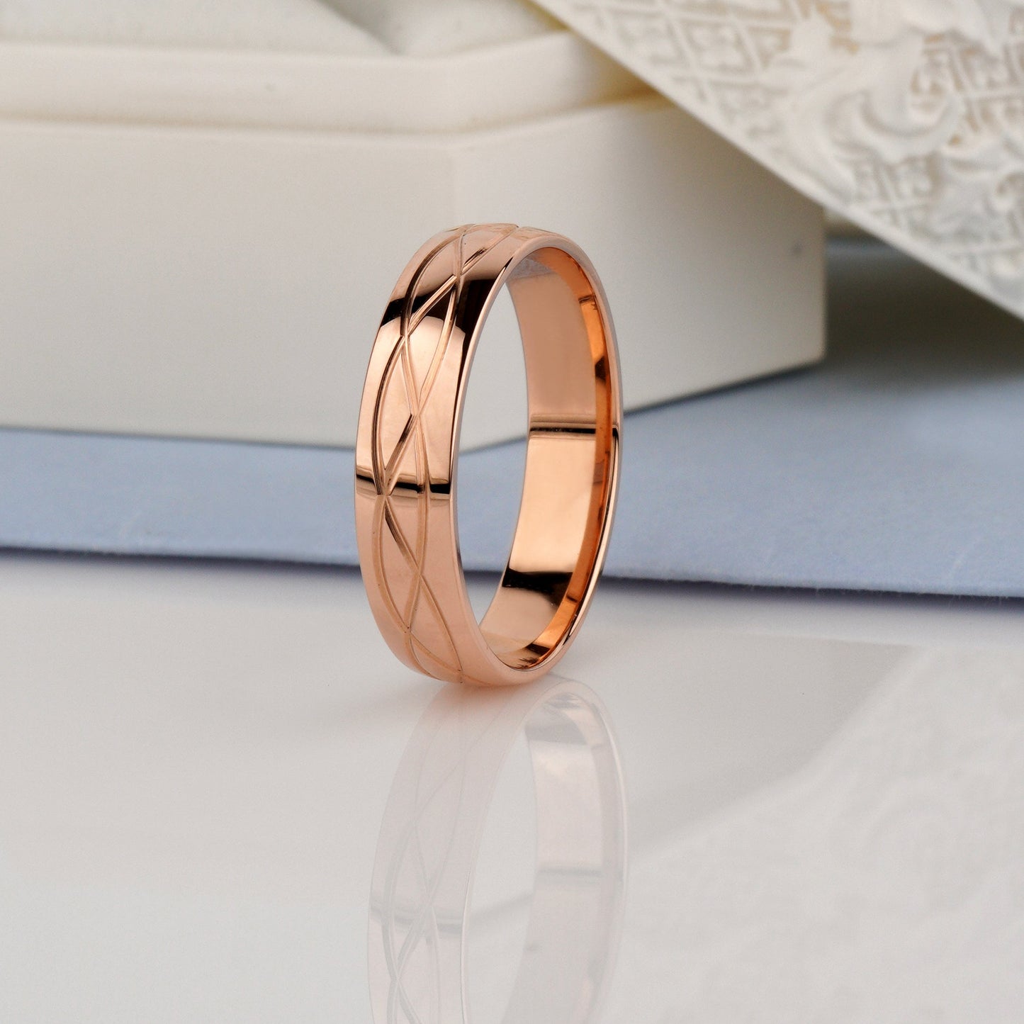 Rose gold ring-unique wedding rings for couples-14k rose gold wedding rings- wave wedding rings