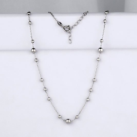 White gold beaded necklace-Chain length: 42 + 3 cm-Delicate gold Chain Necklace