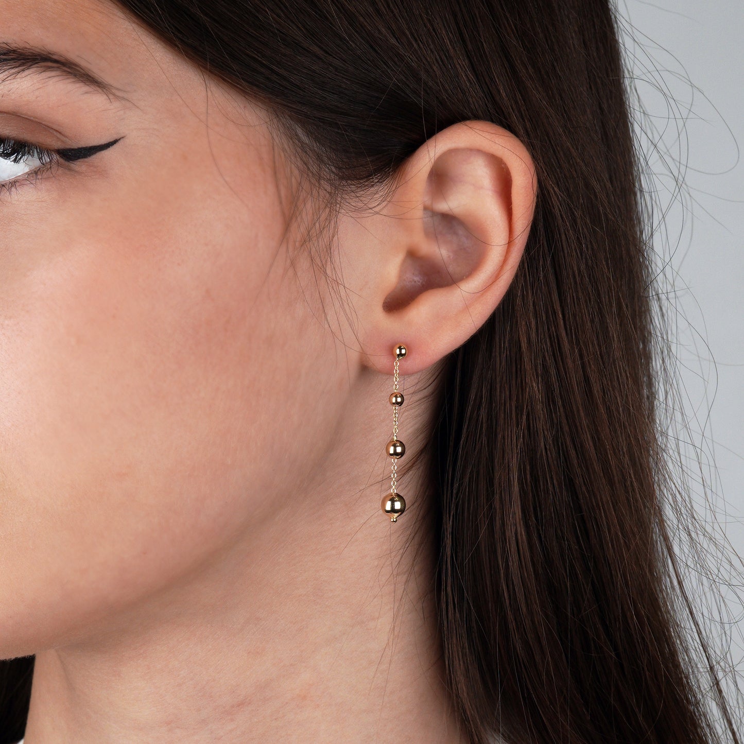 Long Bead Dangle Earrings- 14k yellow gold-simple, clean style- for night out Gold Dangle Earrings