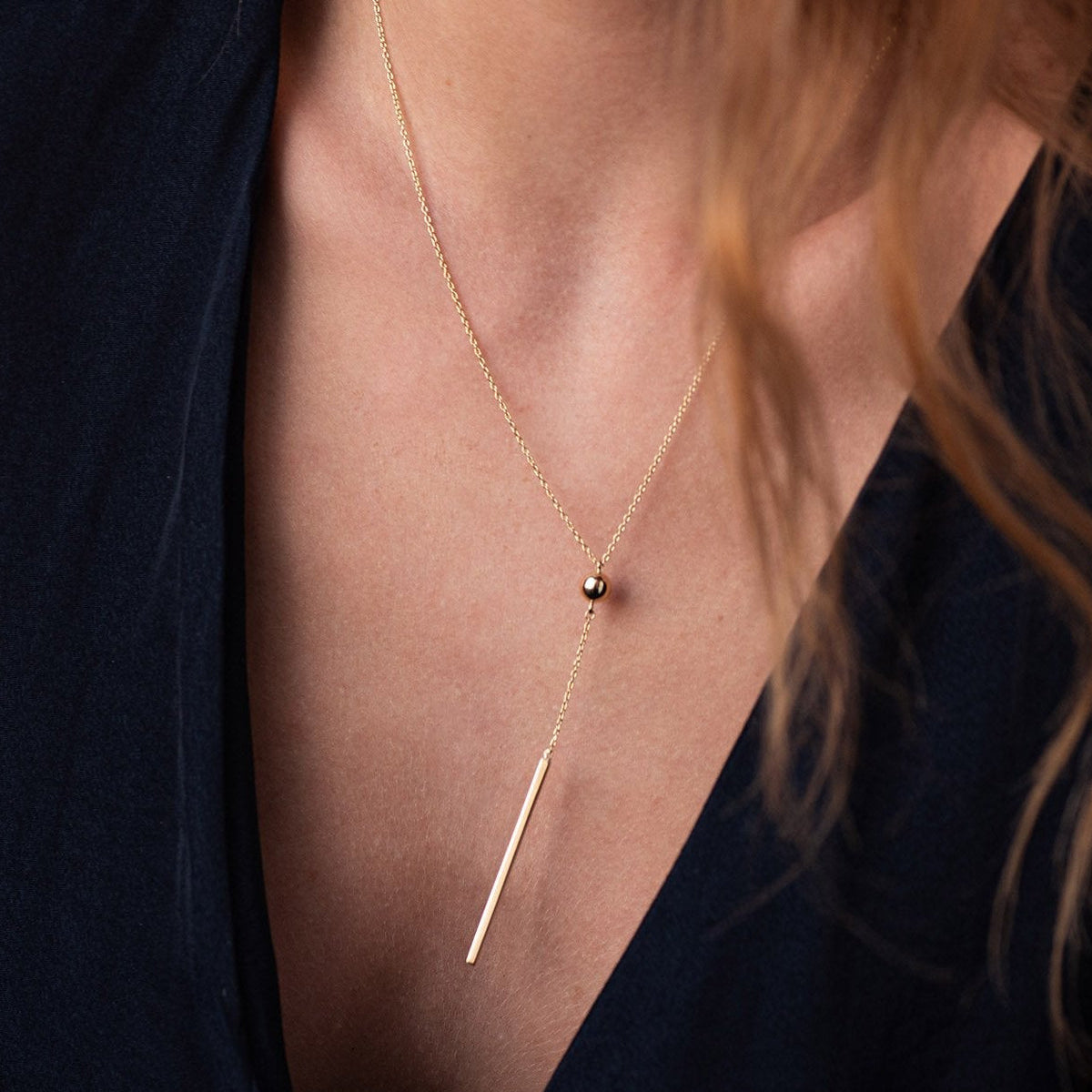 Weight: Approx. 2.95 g (±0.2)-Vertical bar necklace -Gold bar pendant