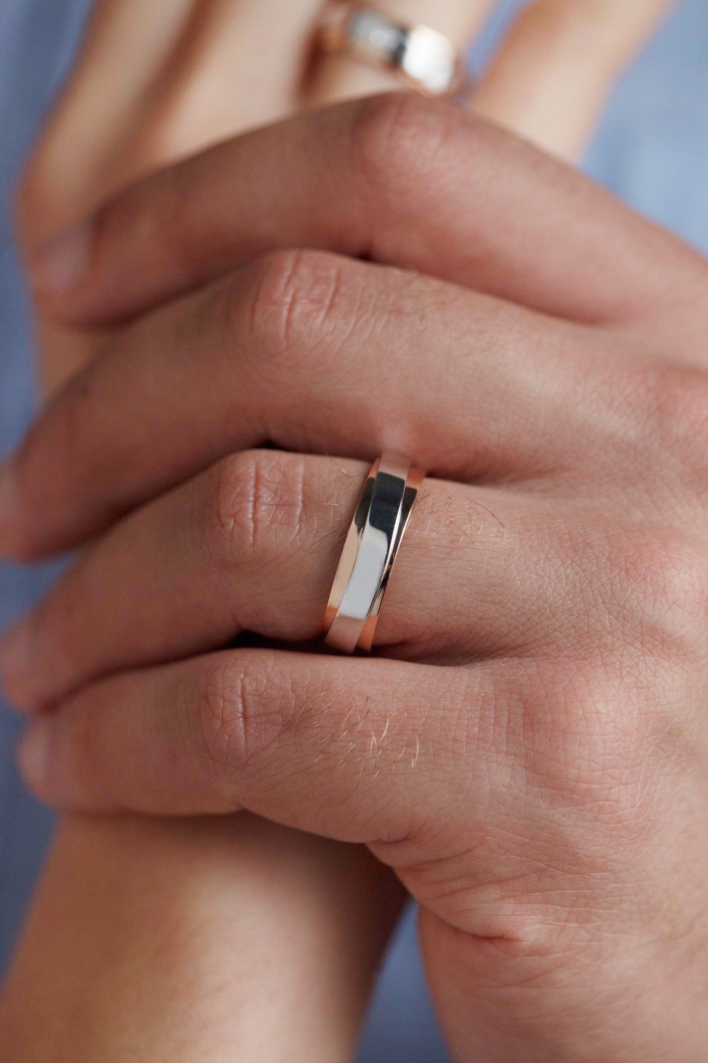 Matching couple rings set. Gold wedding bands set. Promise rings. Unique wedding bands. Two tone wedding bands. His and hers wedding bands. Unusual wedding rings. His and hers gold rings. Two tone wedding bands