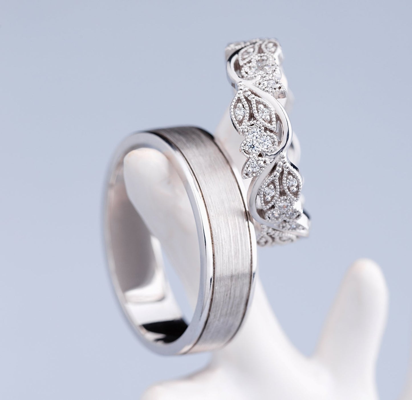 Gold wedding bands with diamonds. Unique wedding bands. Couple rings. His and hers wedding rings set. Bridal rings set. Gold wedding rings