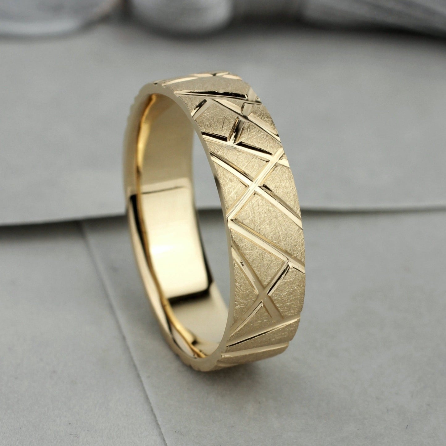 Brushed gold mens wedding band - 14k gold band - gold bands - gold rings - escorialjewelry