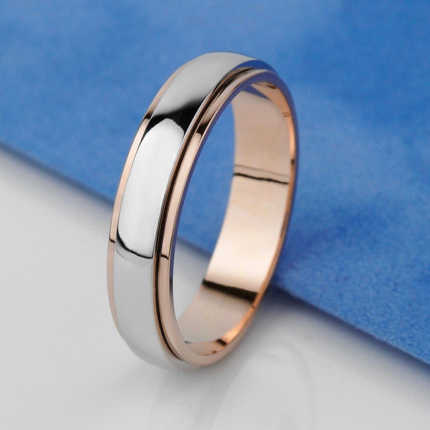 Classic shaped two - tone wedding band - 14k gold band - classic wedding band - gold bands - escorialjewelry