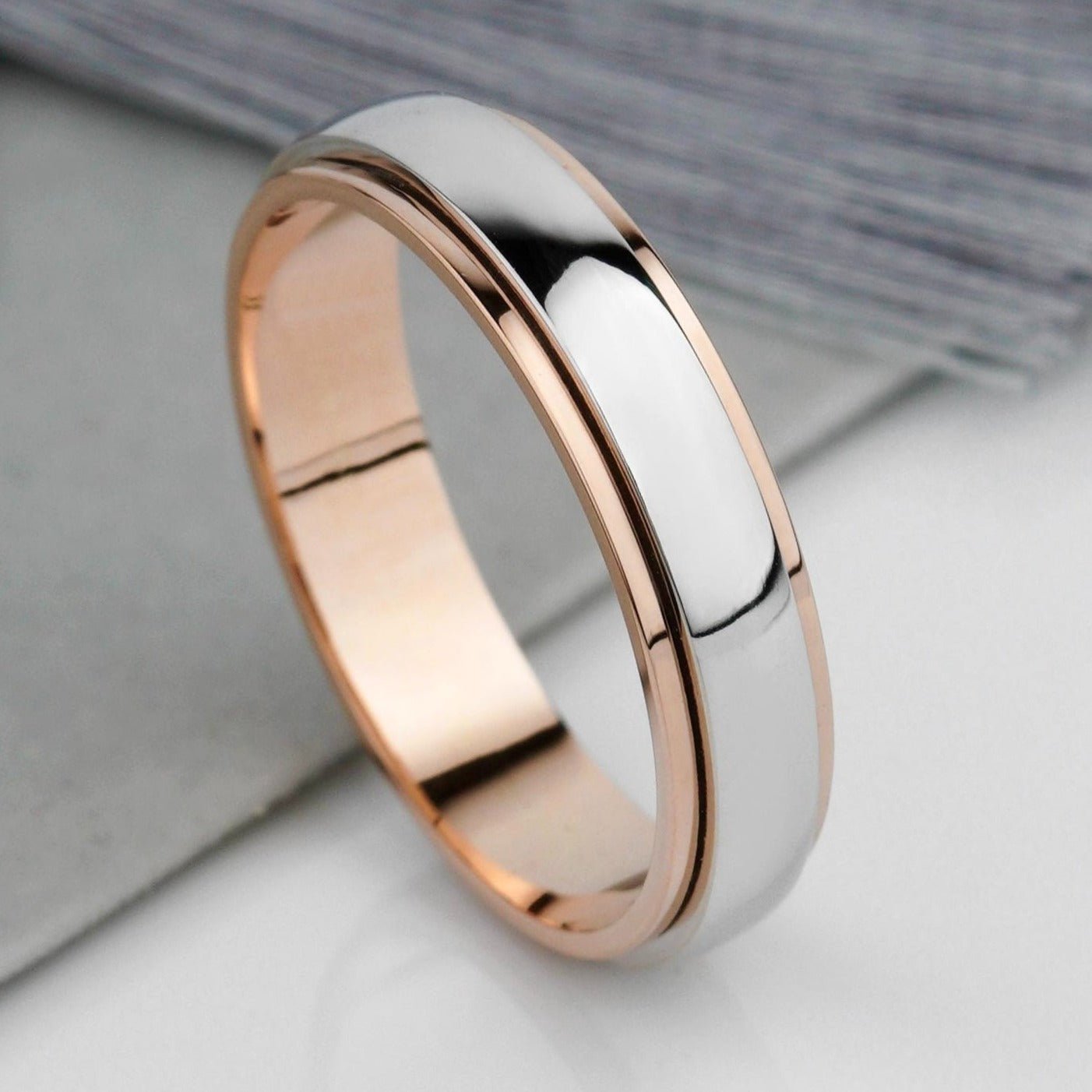 Classic shaped two - tone wedding band - 14k gold band - classic wedding band - gold bands - escorialjewelry