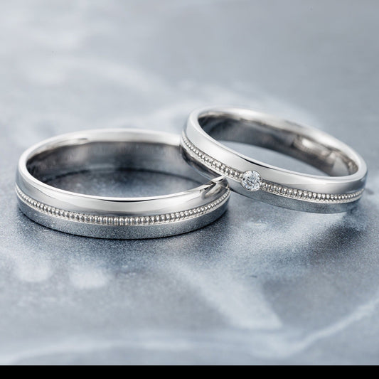 Couple wedding rings set with diamond - couple rings - couple rings set - couple wedding bands - escorialjewelry