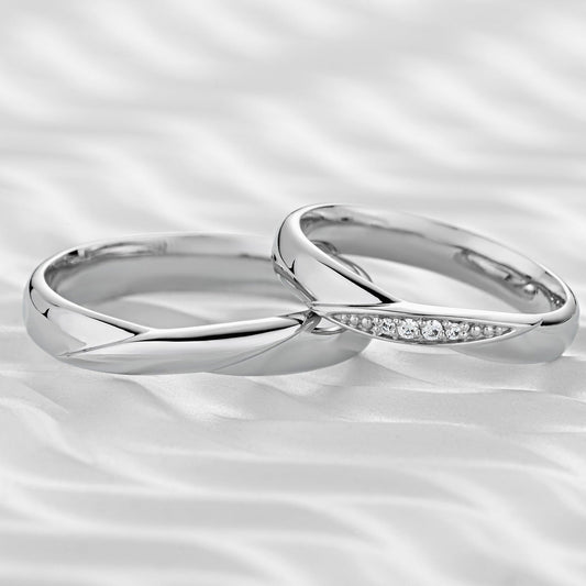 Elegant wedding rings set with diamonds in her ring - classic wedding bands - couple rings - couple rings set - escorialjewelry