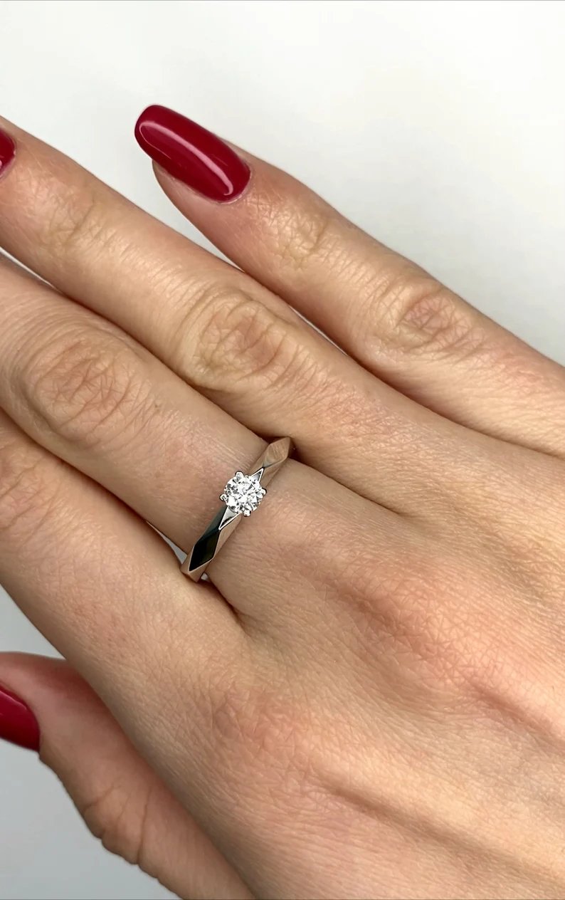 Faceted engagement ring with diamond - diamond engagement ring - diamond ring - engagement ring - escorialjewelry