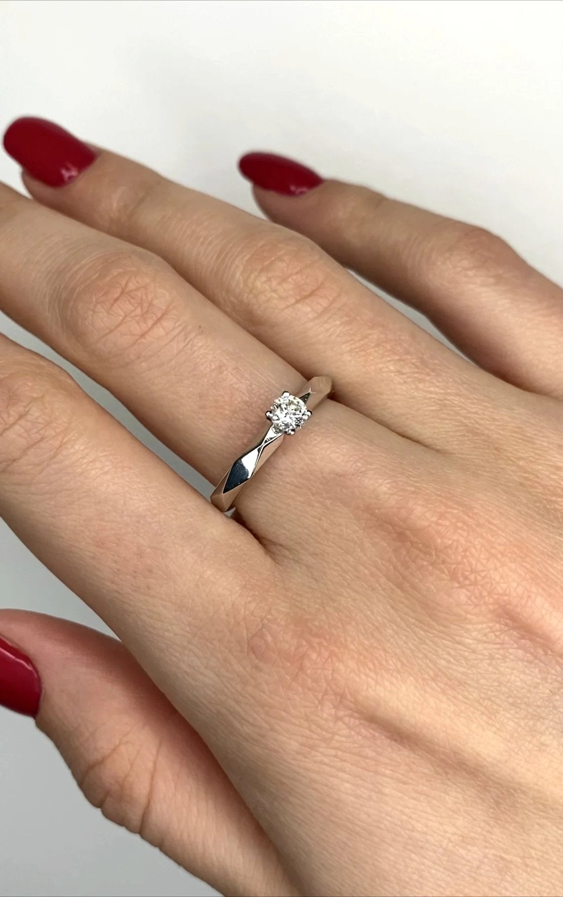 Faceted engagement ring with diamond - diamond engagement ring - diamond ring - engagement ring - escorialjewelry