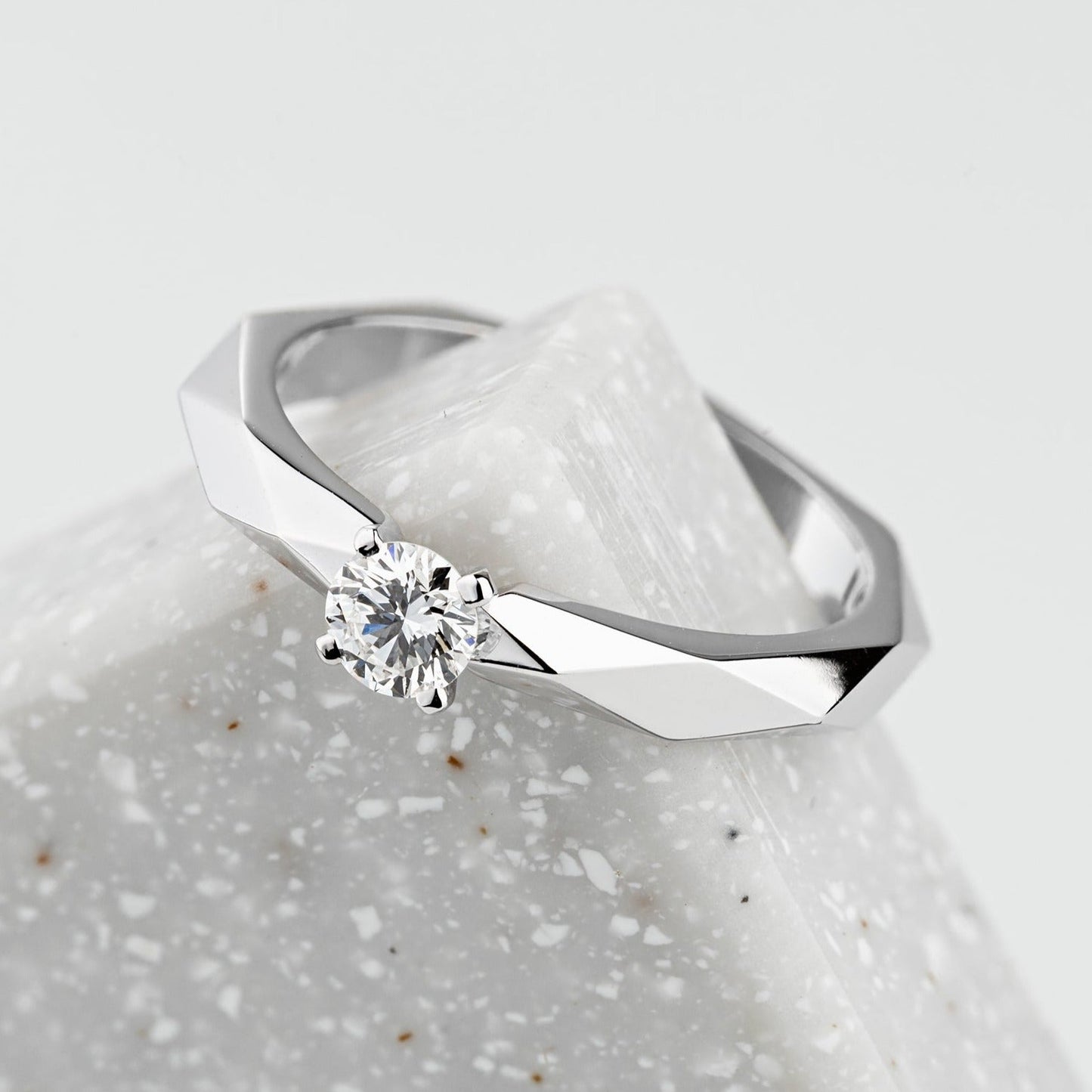 Faceted engagement ring with diamond - diamond engagement ring - diamond ring - engagement ring - escorialjewelry