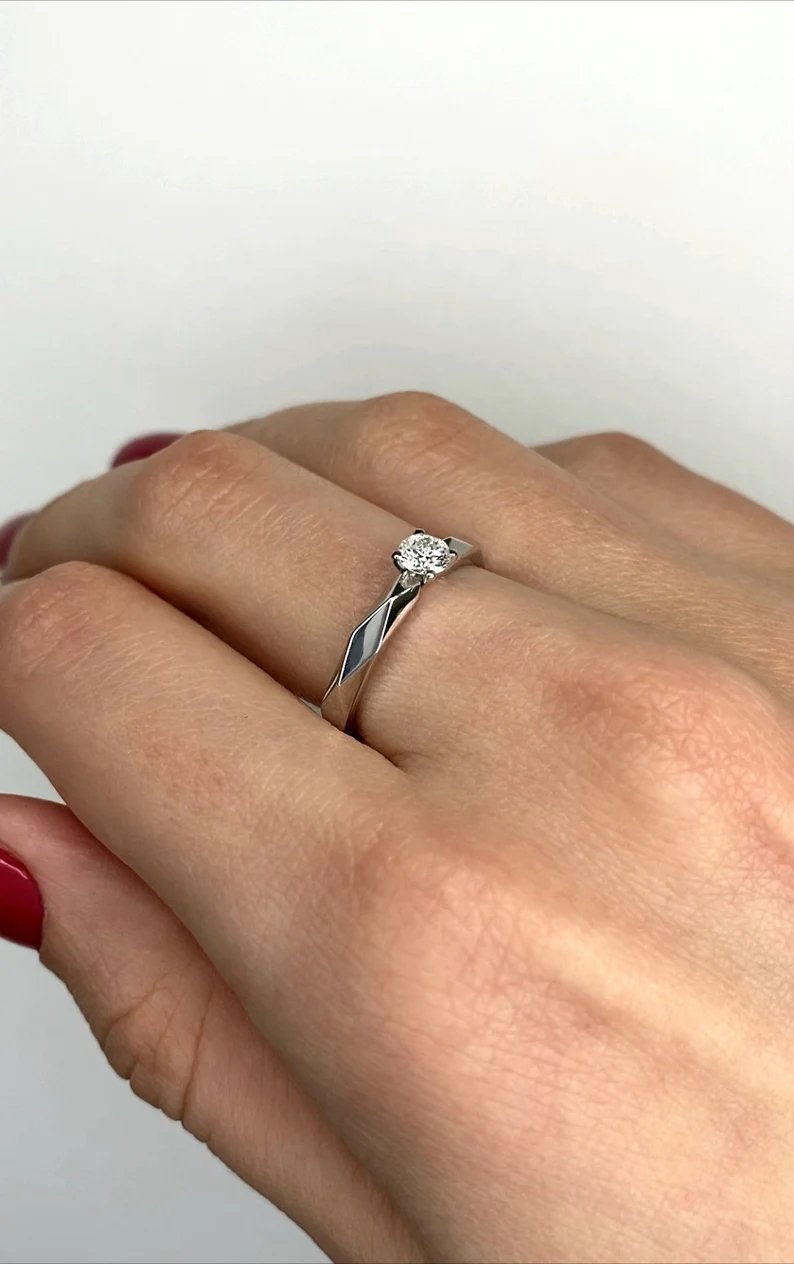 Faceted engagement ring with diamond - diamond engagement ring - diamond ring - engagement ring - escorialjewelry