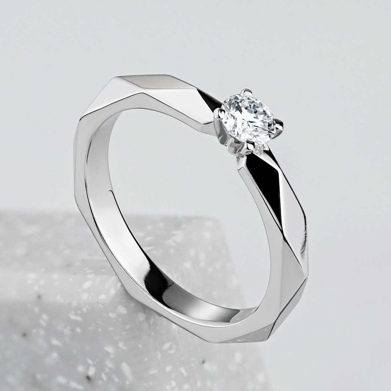 Faceted engagement ring with diamond - diamond engagement ring - diamond ring - engagement ring - escorialjewelry