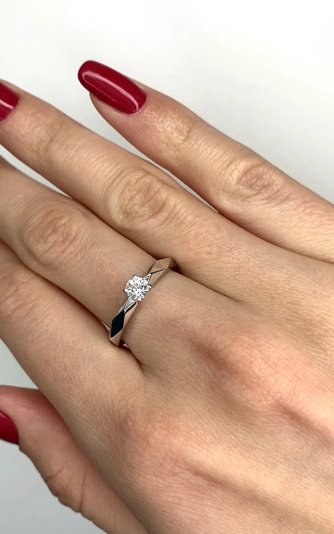 Faceted engagement ring with diamond - diamond engagement ring - diamond ring - engagement ring - escorialjewelry