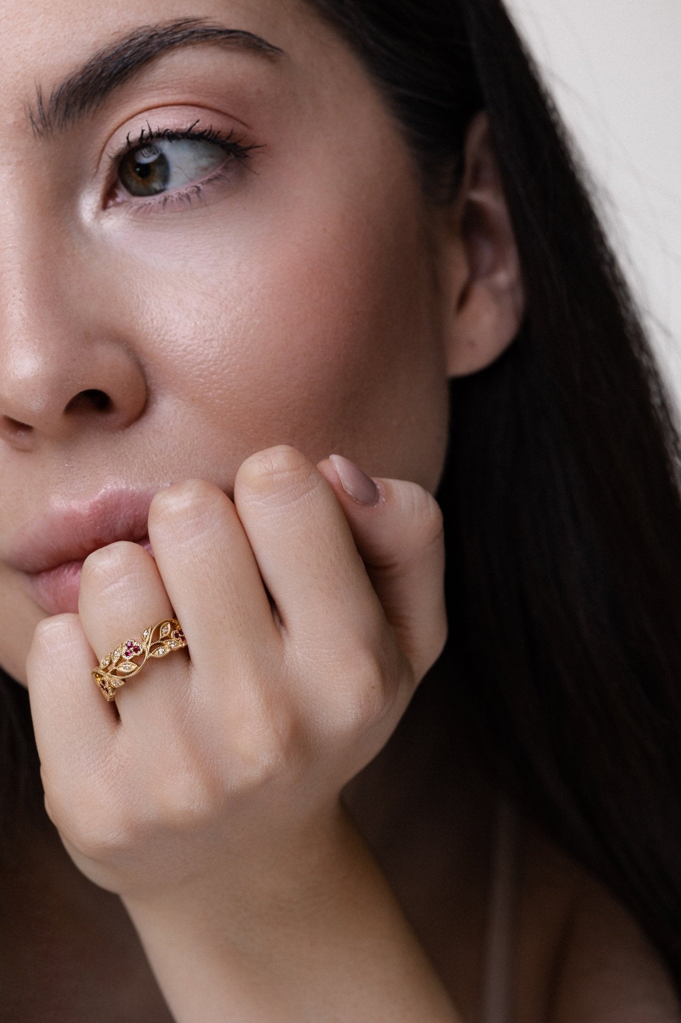 Floral ring with rubies and diamonds - 14k gold ring - boho wedding ring - boho wedding rings - escorialjewelry
