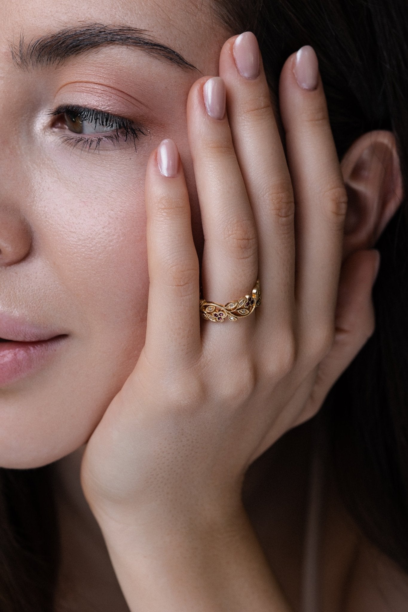 Floral ring with rubies and diamonds - 14k gold ring - boho wedding ring - boho wedding rings - escorialjewelry