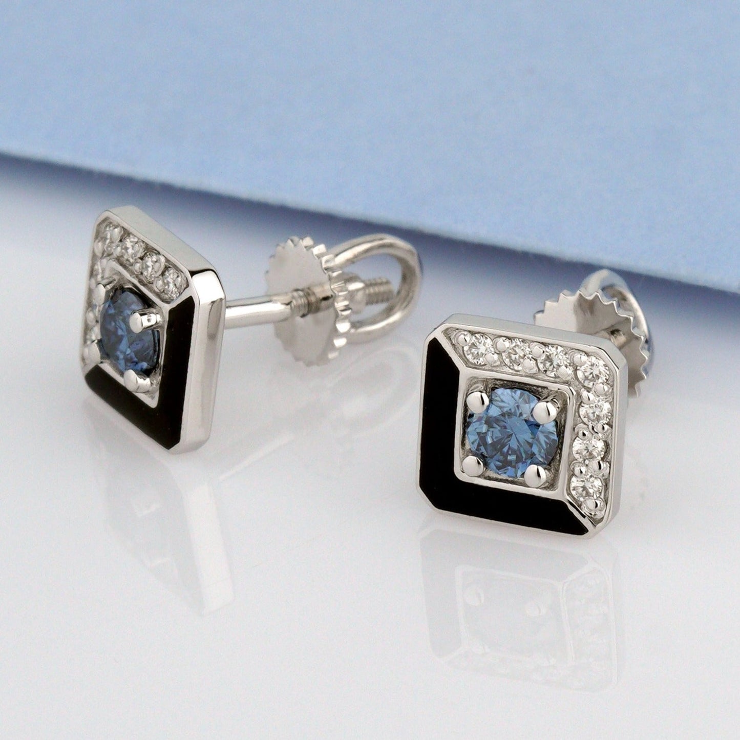 Gold earrings with enamel and moissanites - diamond earrings - floral earrings - flower earrings - escorialjewelry