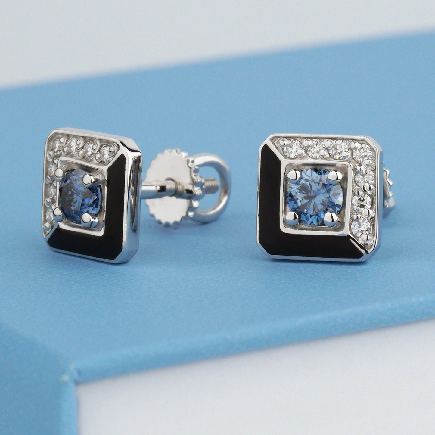 Gold earrings with enamel and moissanites - diamond earrings - floral earrings - flower earrings - escorialjewelry