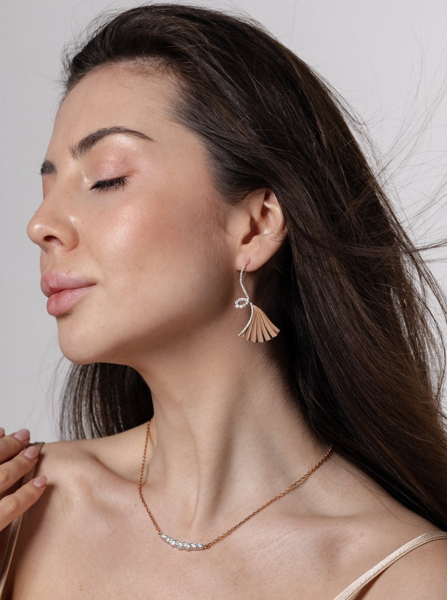 Gold fan earrings - diamond earrings - drop earrings - fan earrings - escorialjewelry
