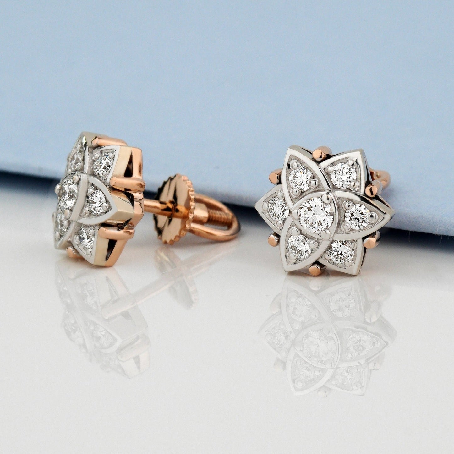 Gold flower earrings - diamond earrings - floral earrings - flower earrings - escorialjewelry