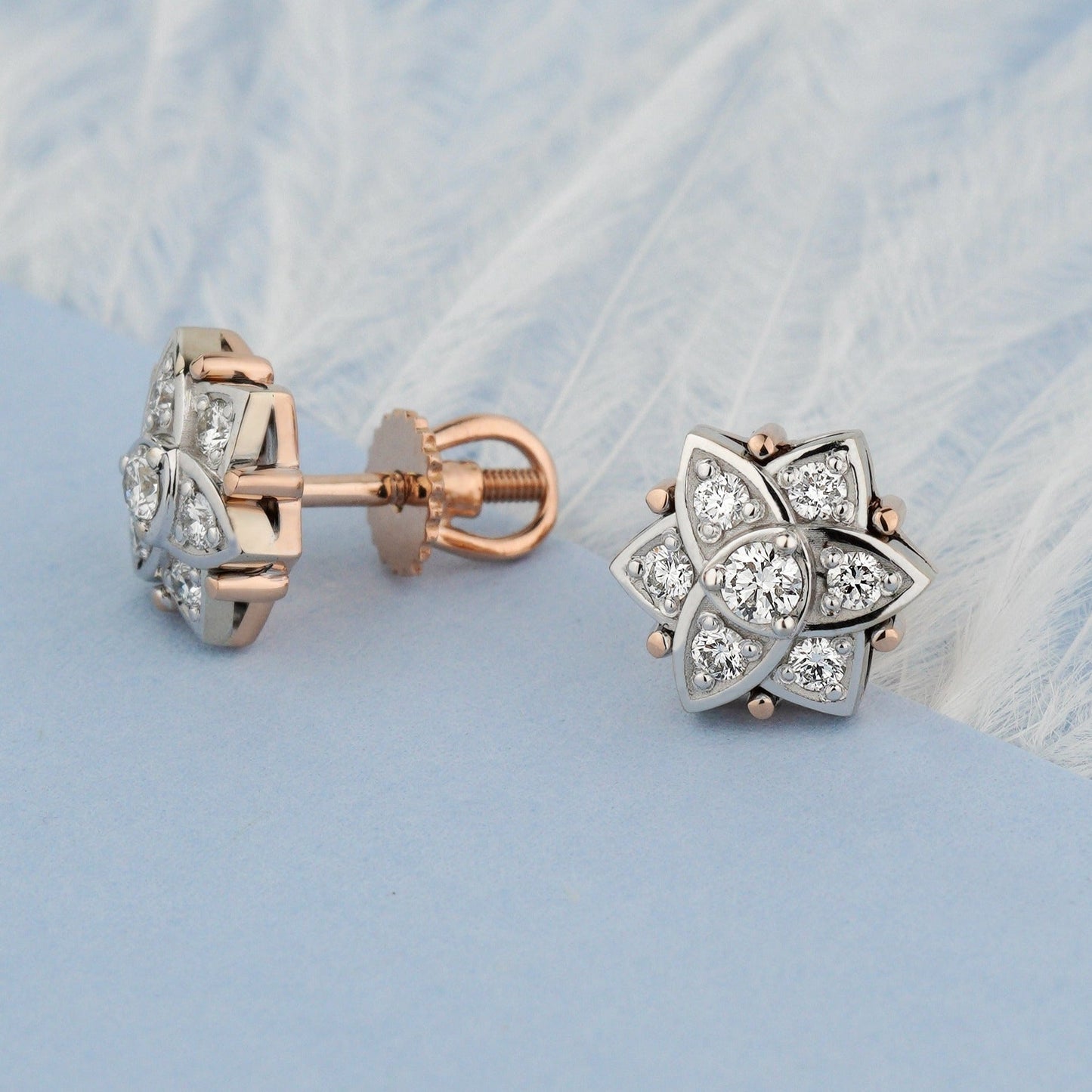 Gold flower earrings - diamond earrings - floral earrings - flower earrings - escorialjewelry