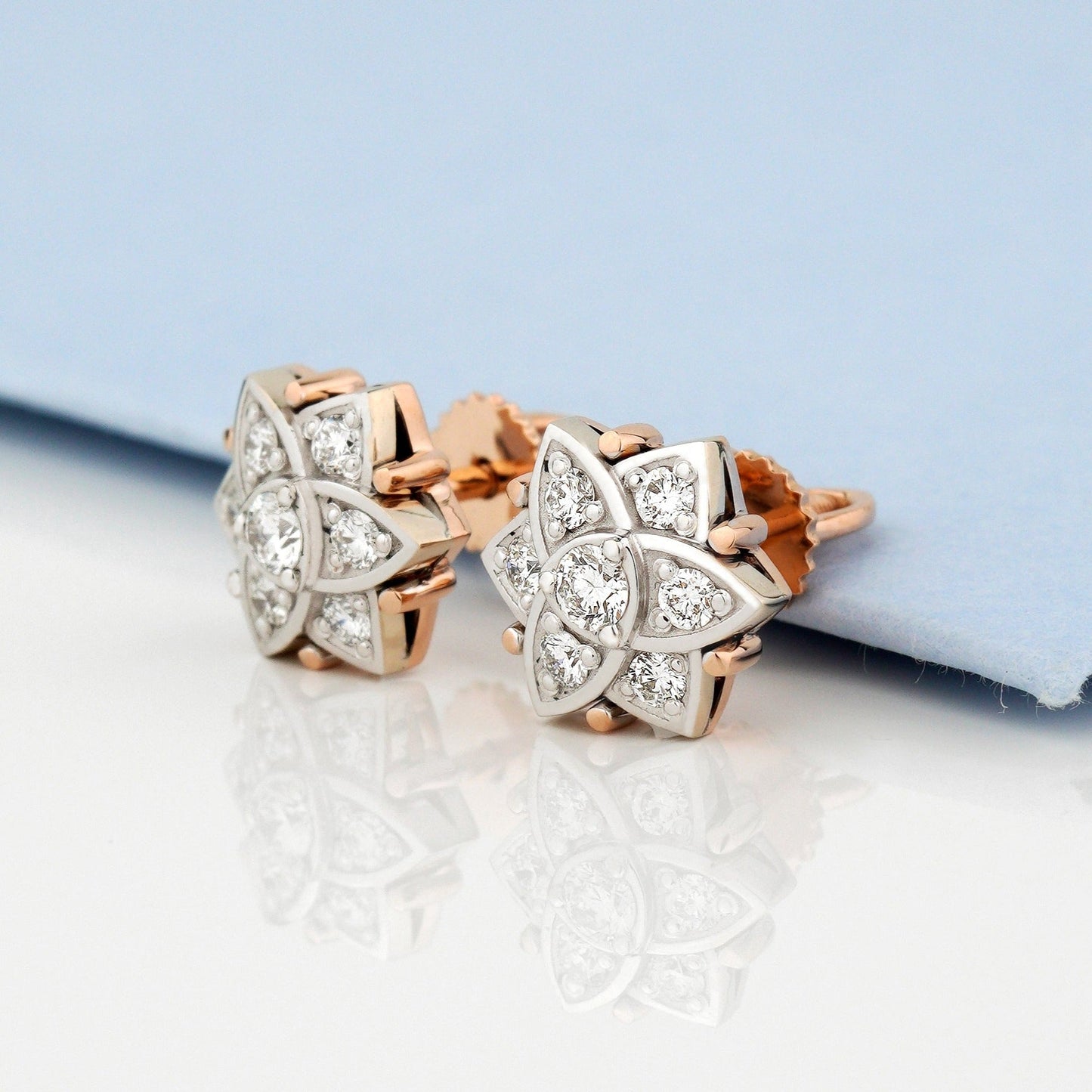 Gold flower earrings - diamond earrings - floral earrings - flower earrings - escorialjewelry