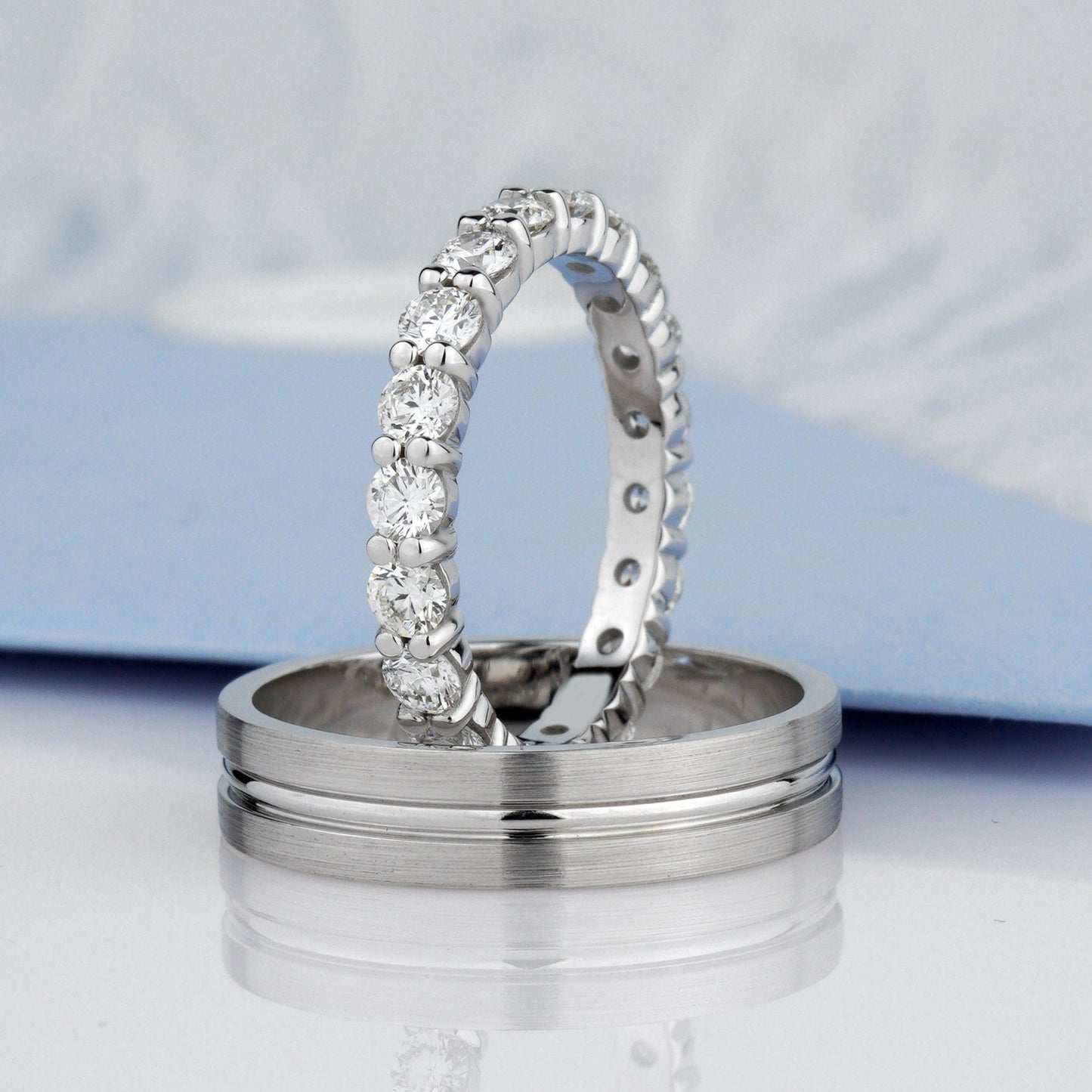Gold wedding rings set with diamonds - couple rings - couple wedding bands - diamond gold band - escorialjewelry