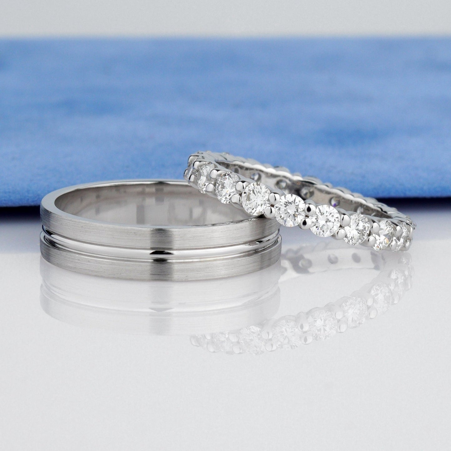 Gold wedding rings set with diamonds - couple rings - couple wedding bands - diamond gold band - escorialjewelry