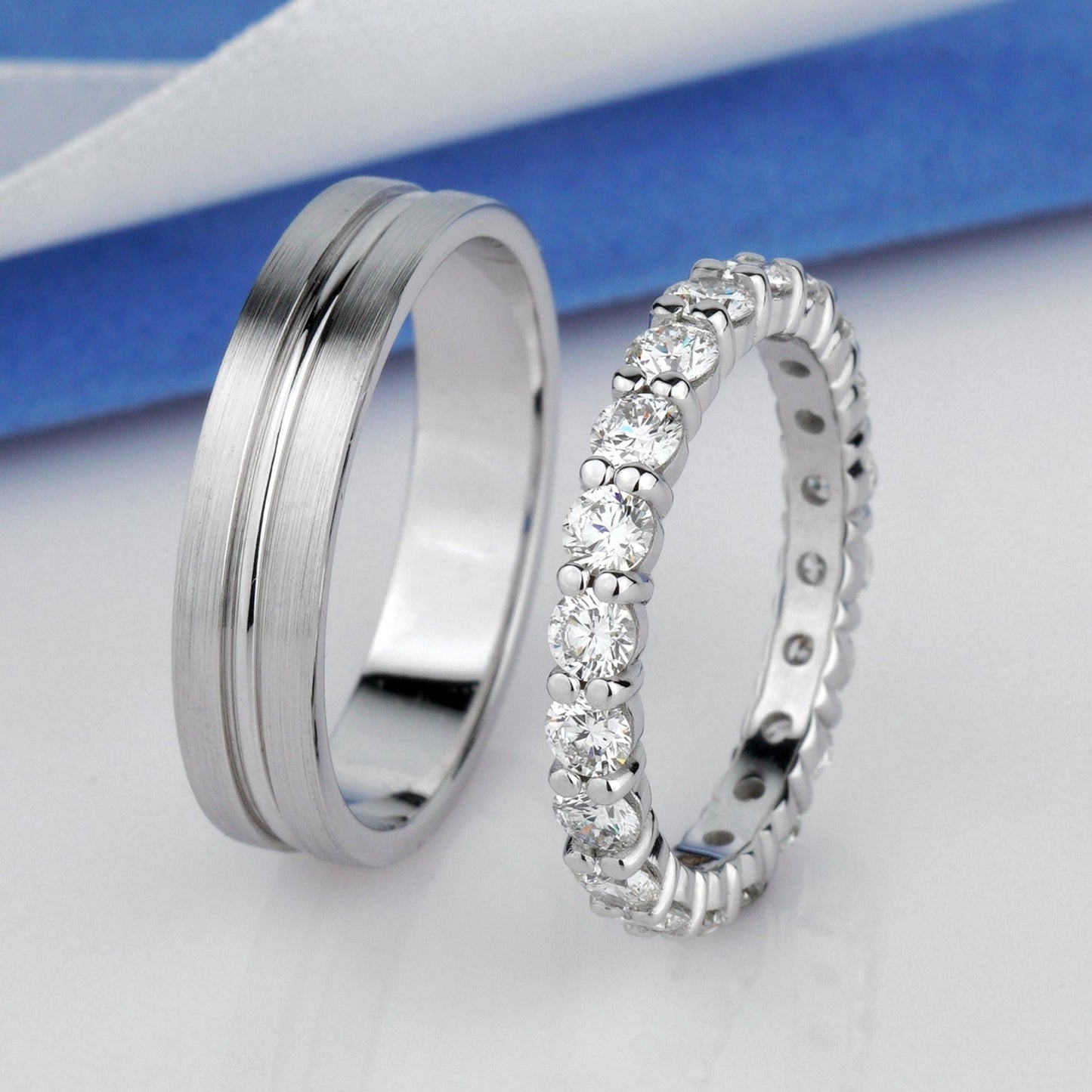 Gold wedding rings set with diamonds - couple rings - couple wedding bands - diamond gold band - escorialjewelry
