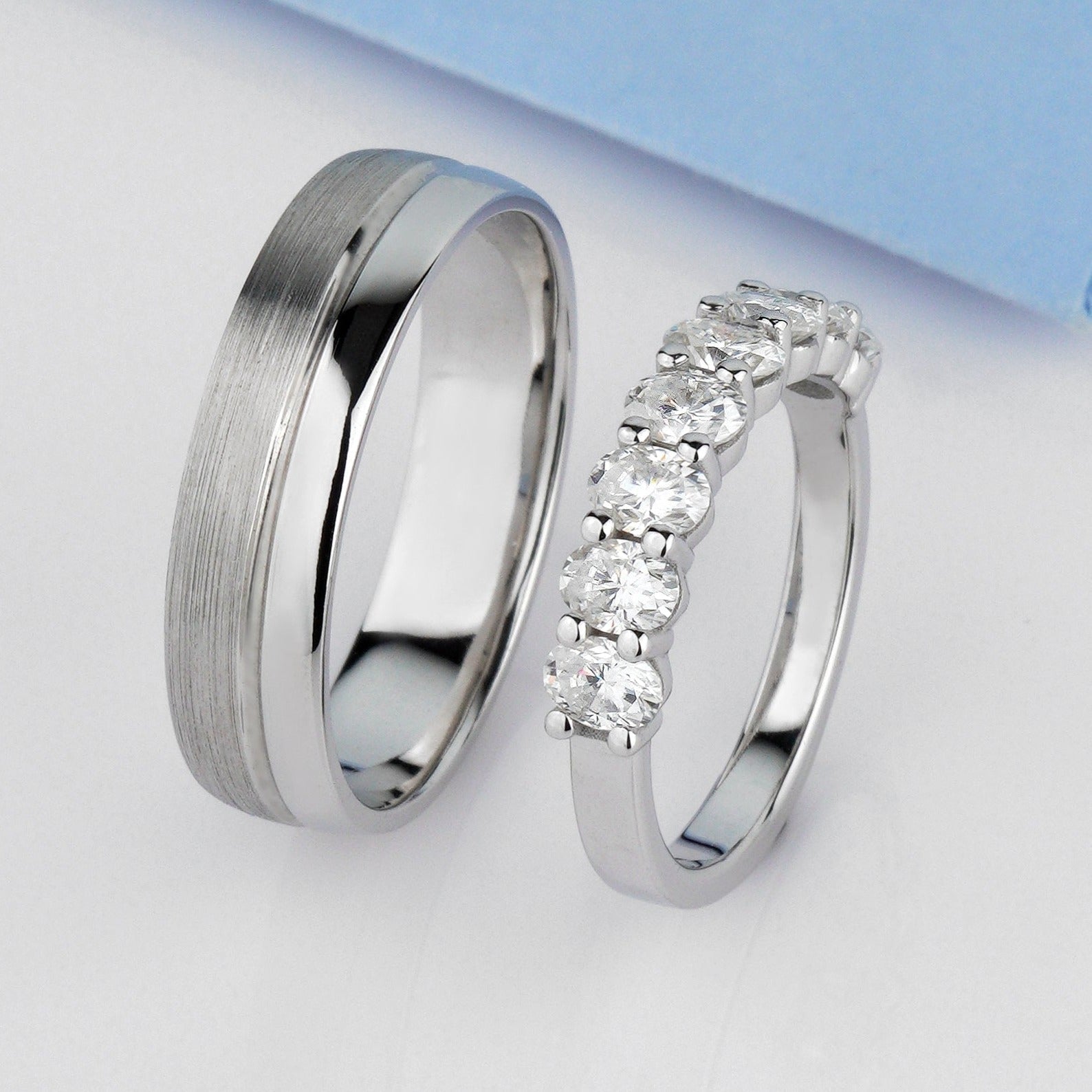 Gold wedding rings set with oval stones couple rings couple