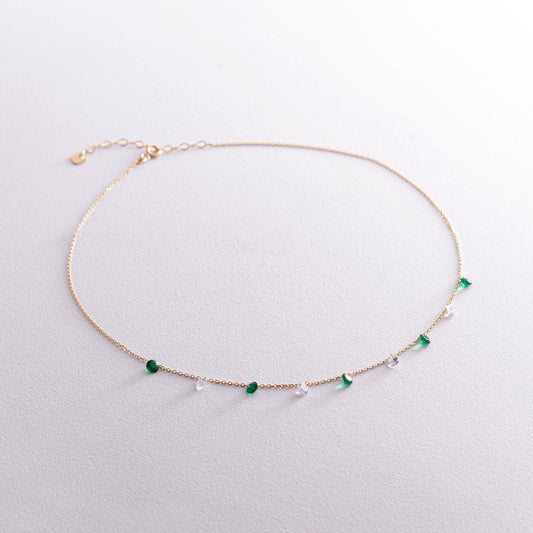 A delicate rose gold chain anklet featuring small green heart-shaped beads and clear faceted beads-dainty gold necklace-green stone necklace