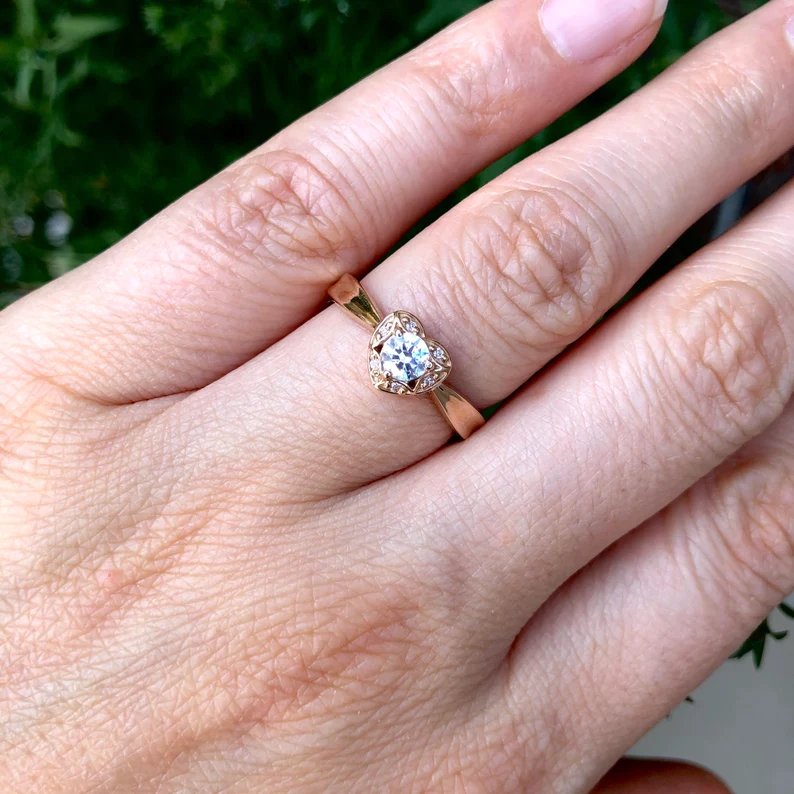 Heart shaped diamond engagement ring - diamond engagement ring - diamond ring - engagement ring - escorialjewelry