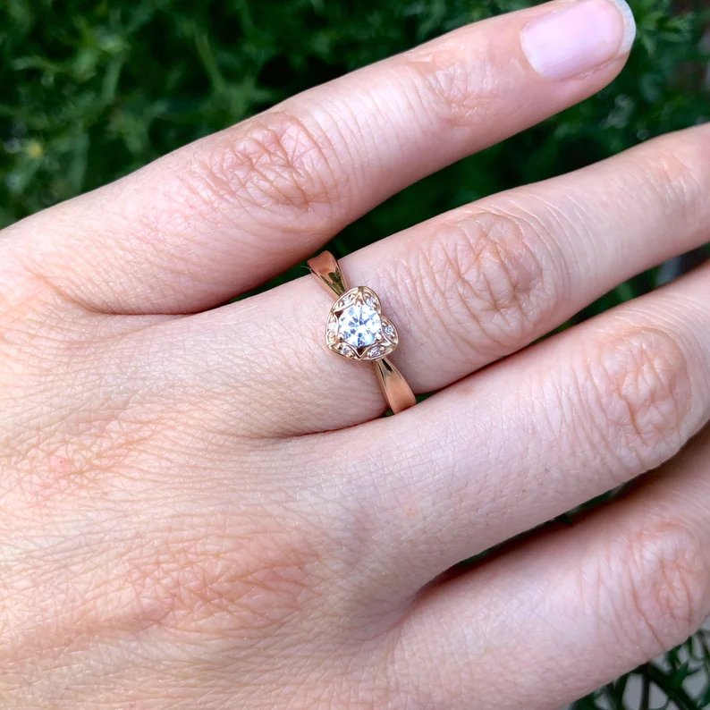 Heart shaped diamond engagement ring - diamond engagement ring - diamond ring - engagement ring - escorialjewelry
