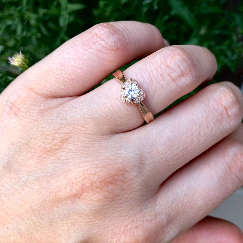Heart shaped diamond engagement ring - diamond engagement ring - diamond ring - engagement ring - escorialjewelry