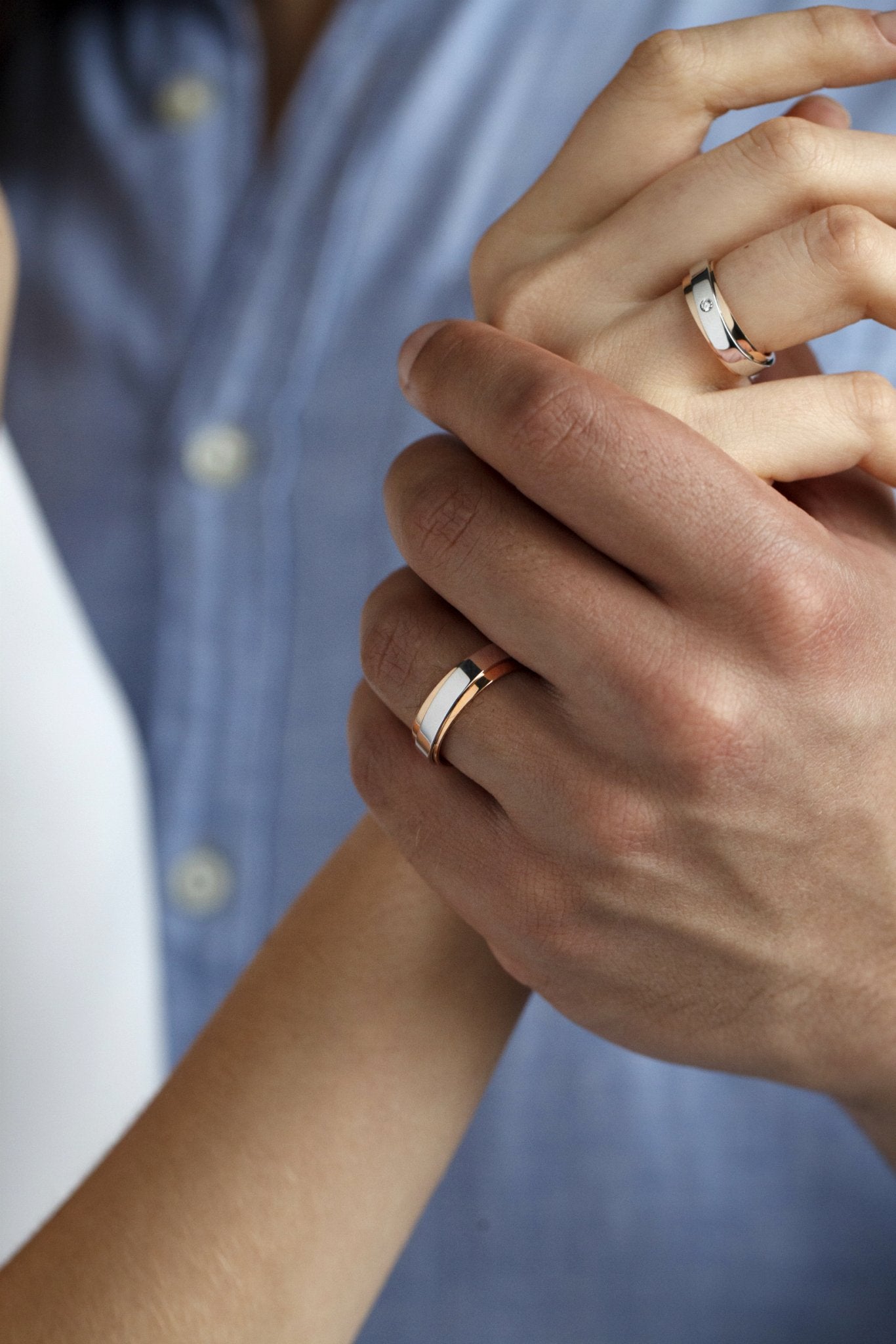 Matching couple rings set made of two colors of gold - couple rings - couple rings set - couple wedding bands - escorialjewelry