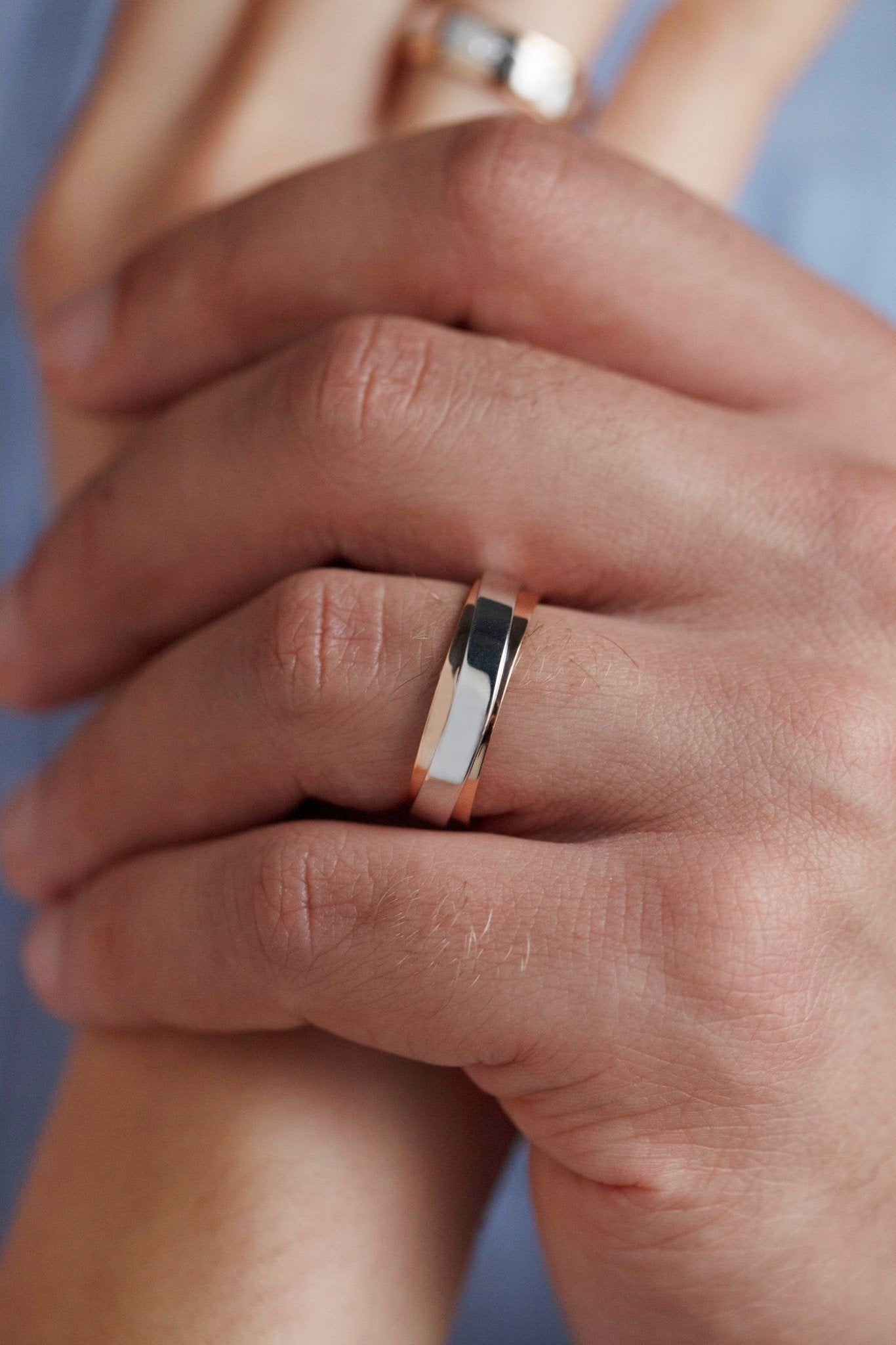 Matching couple rings set made of two colors of gold - couple rings - couple rings set - couple wedding bands - escorialjewelry