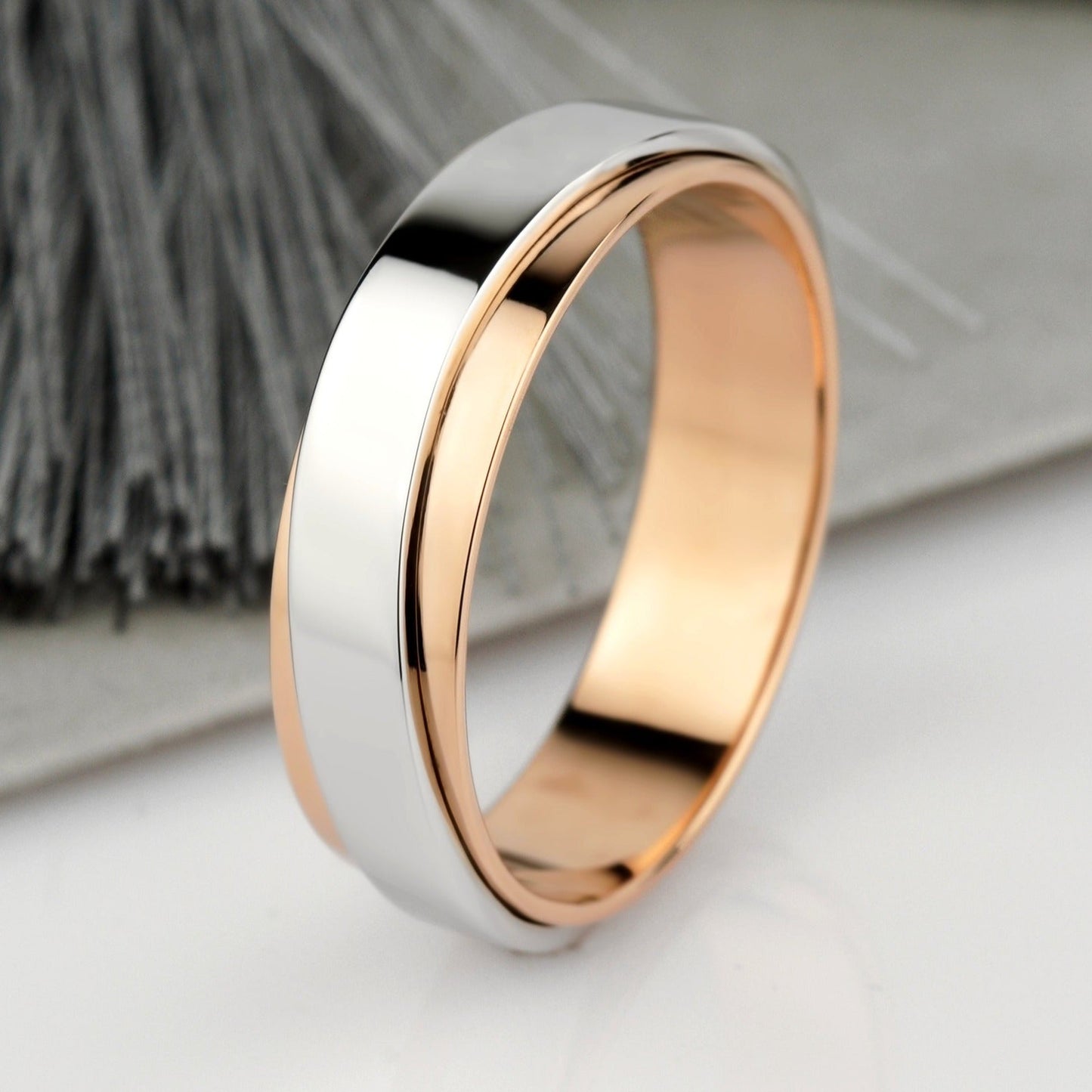 Matching couple rings set made of two colors of gold - couple rings - couple rings set - couple wedding bands - escorialjewelry