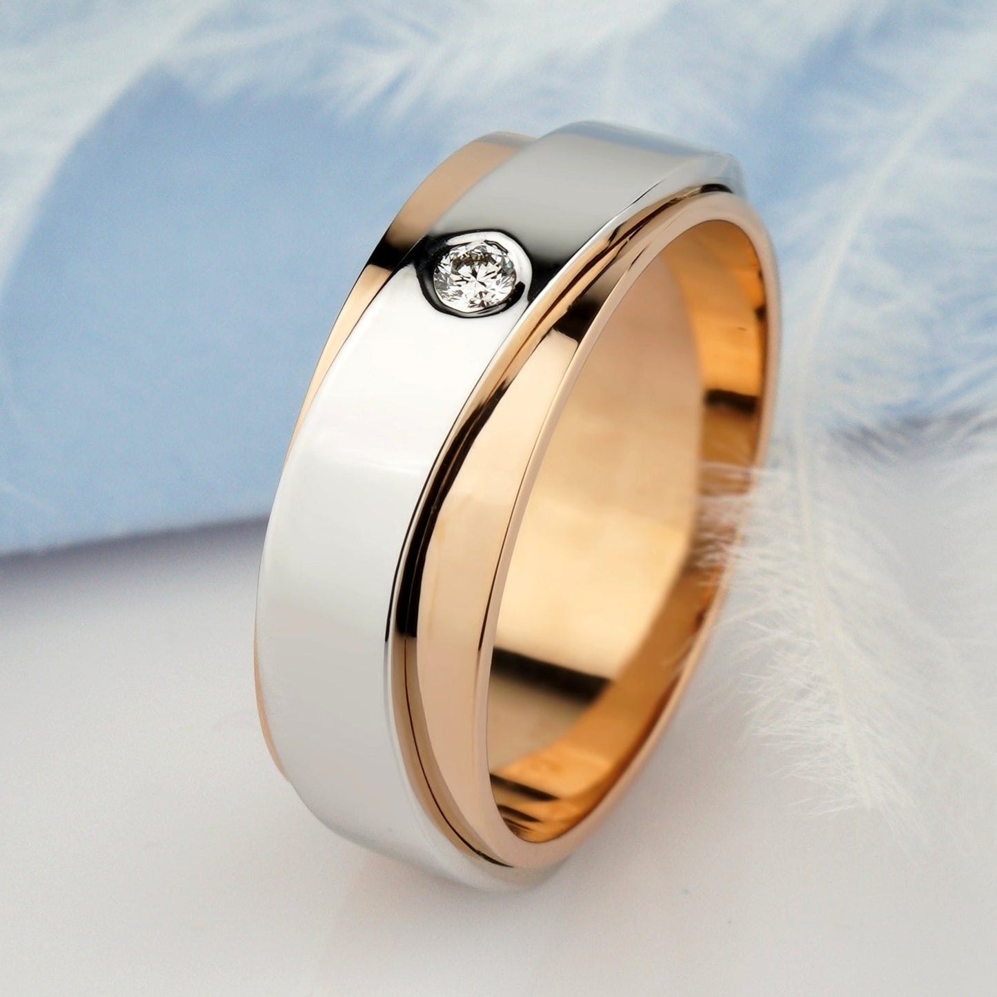 Matching couple rings set made of two colors of gold - couple rings - couple rings set - couple wedding bands - escorialjewelry