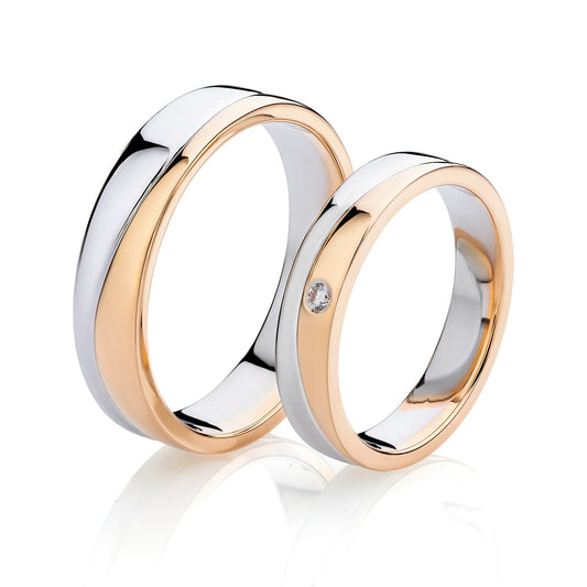 Matching wedding rings set made of two colors of gold - couple rings - couple rings set - couple wedding bands - escorialjewelry