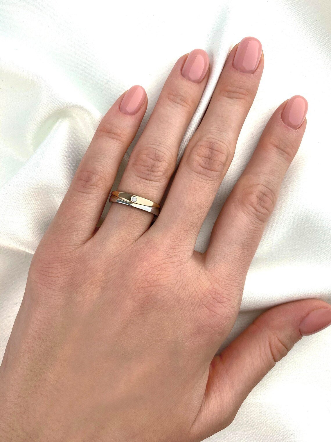 Matching wedding rings set made of two colors of gold - couple rings - couple rings set - couple wedding bands - escorialjewelry
