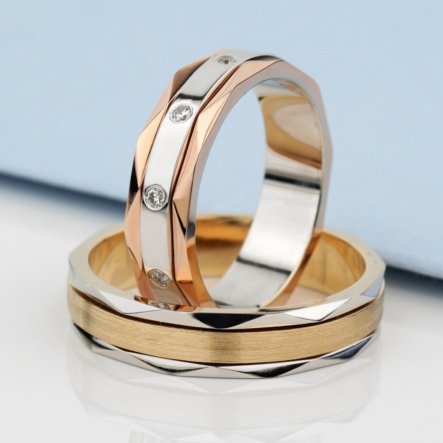 Matching wedding rings set with unique design - couple rings - couple rings set - couple wedding bands - escorialjewelry