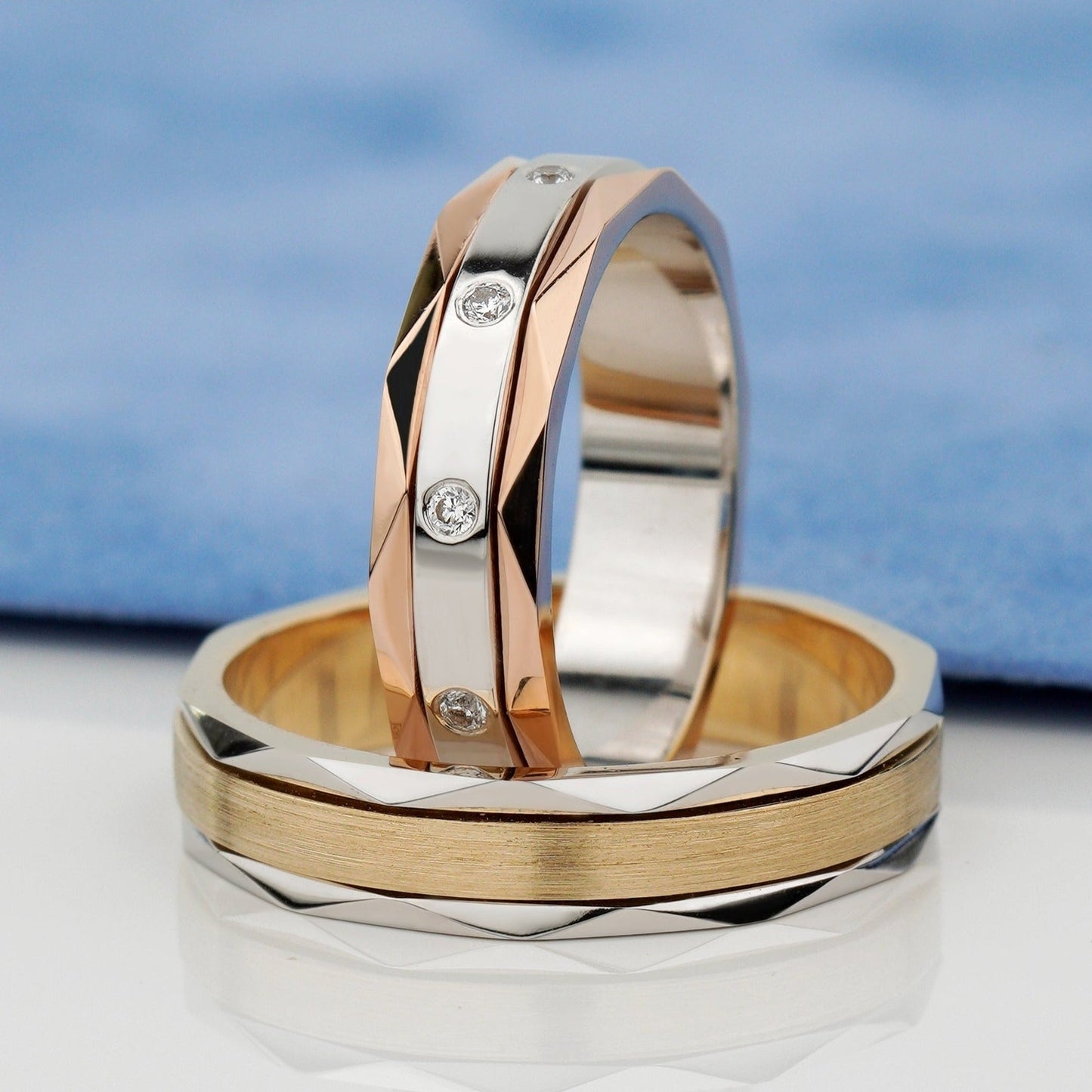 Matching wedding rings set with unique design - couple rings - couple rings set - couple wedding bands - escorialjewelry