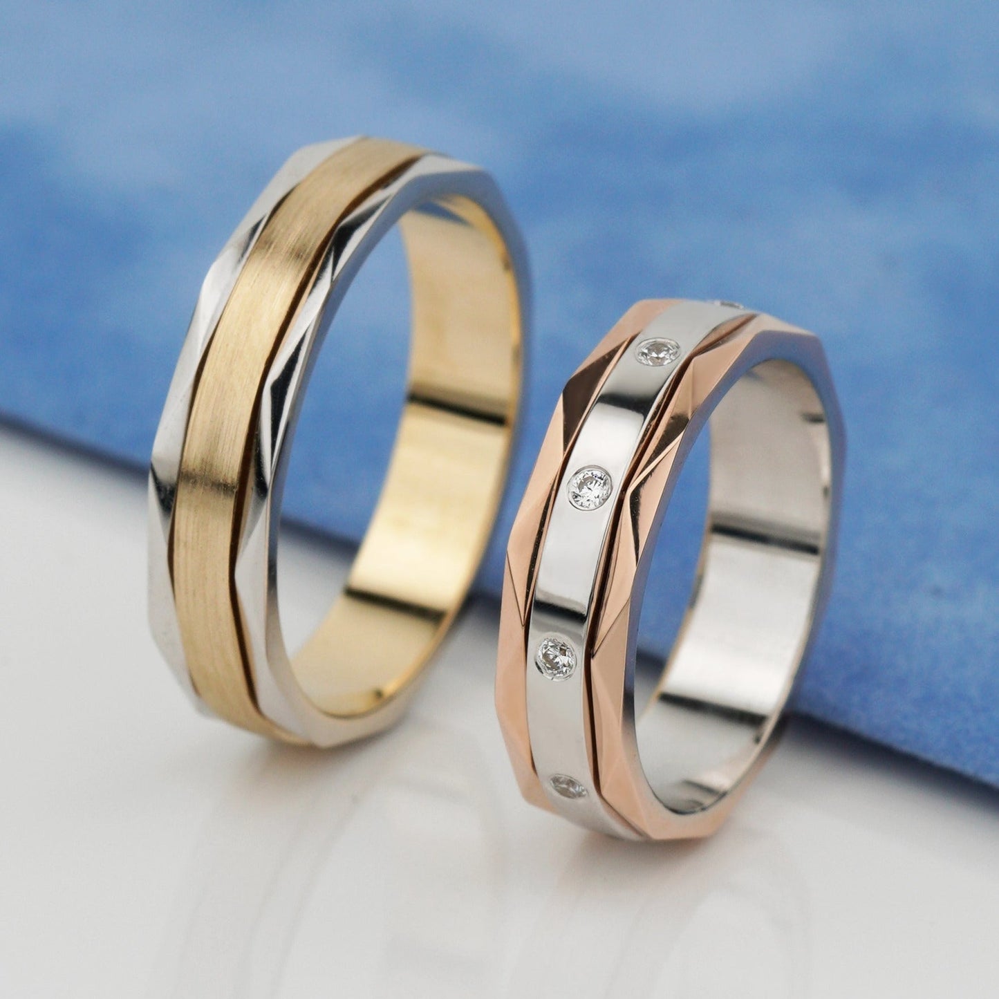 Matching wedding rings set with unique design - couple rings - couple rings set - couple wedding bands - escorialjewelry