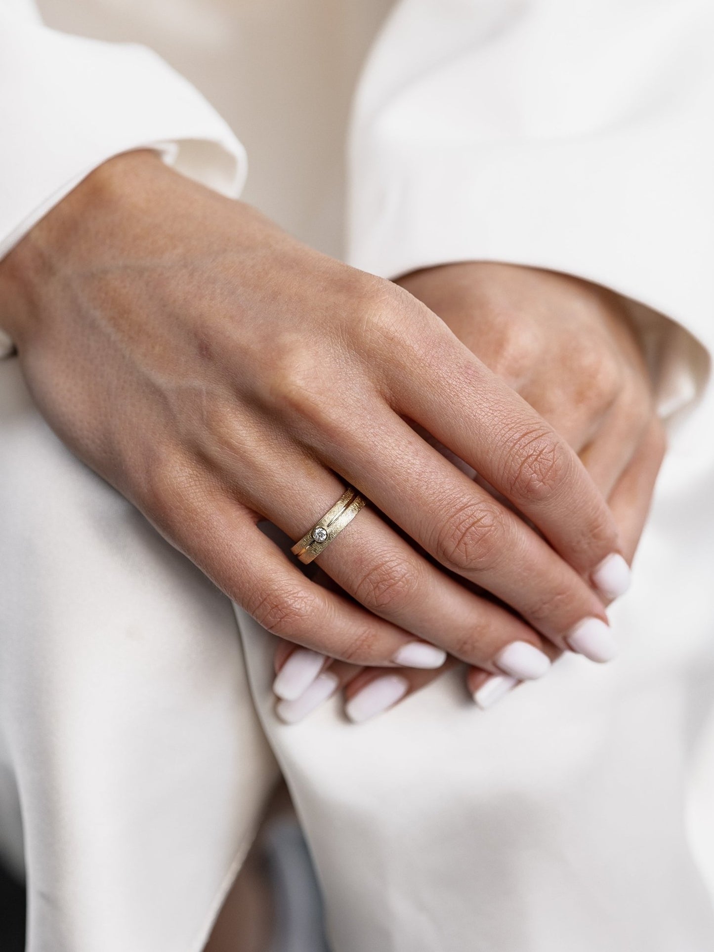 Matte wedding band with diamond - 14k gold band - 14k gold ring - bridal ring - escorialjewelry