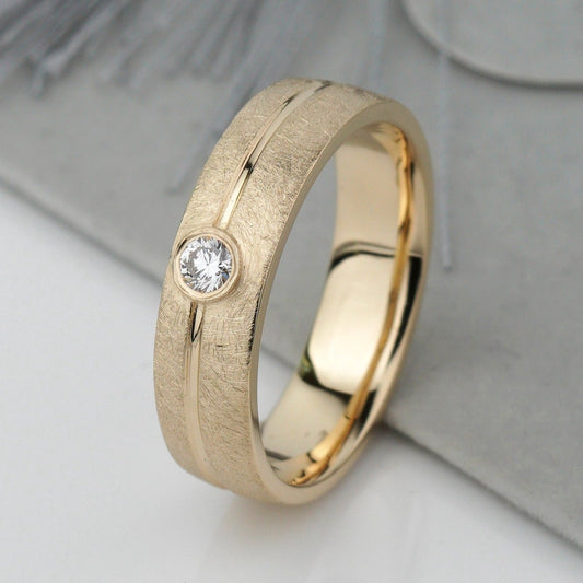 Matte wedding band with diamond - 14k gold band - 14k gold ring - bridal ring - escorialjewelry