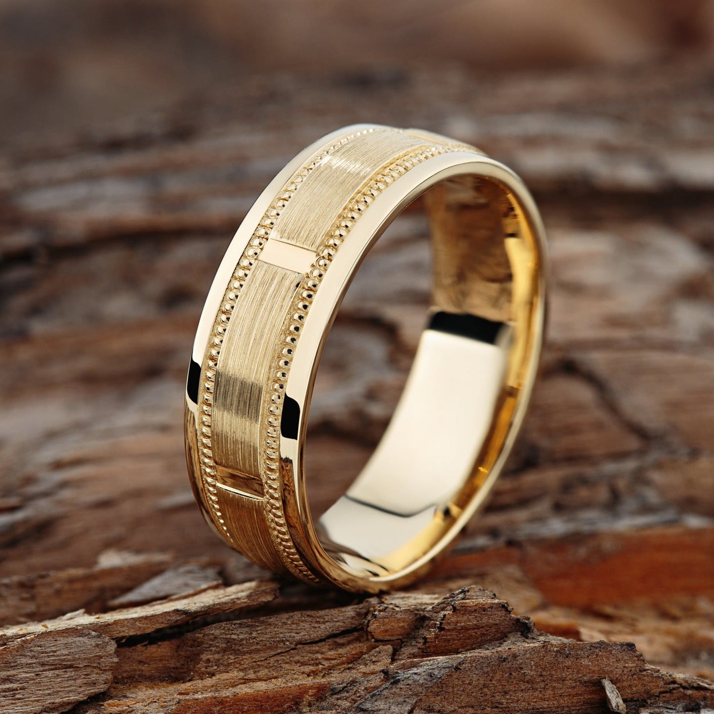 Mens wedding band with milgrain details - 14k gold band - gold bands - gold rings - escorialjewelry