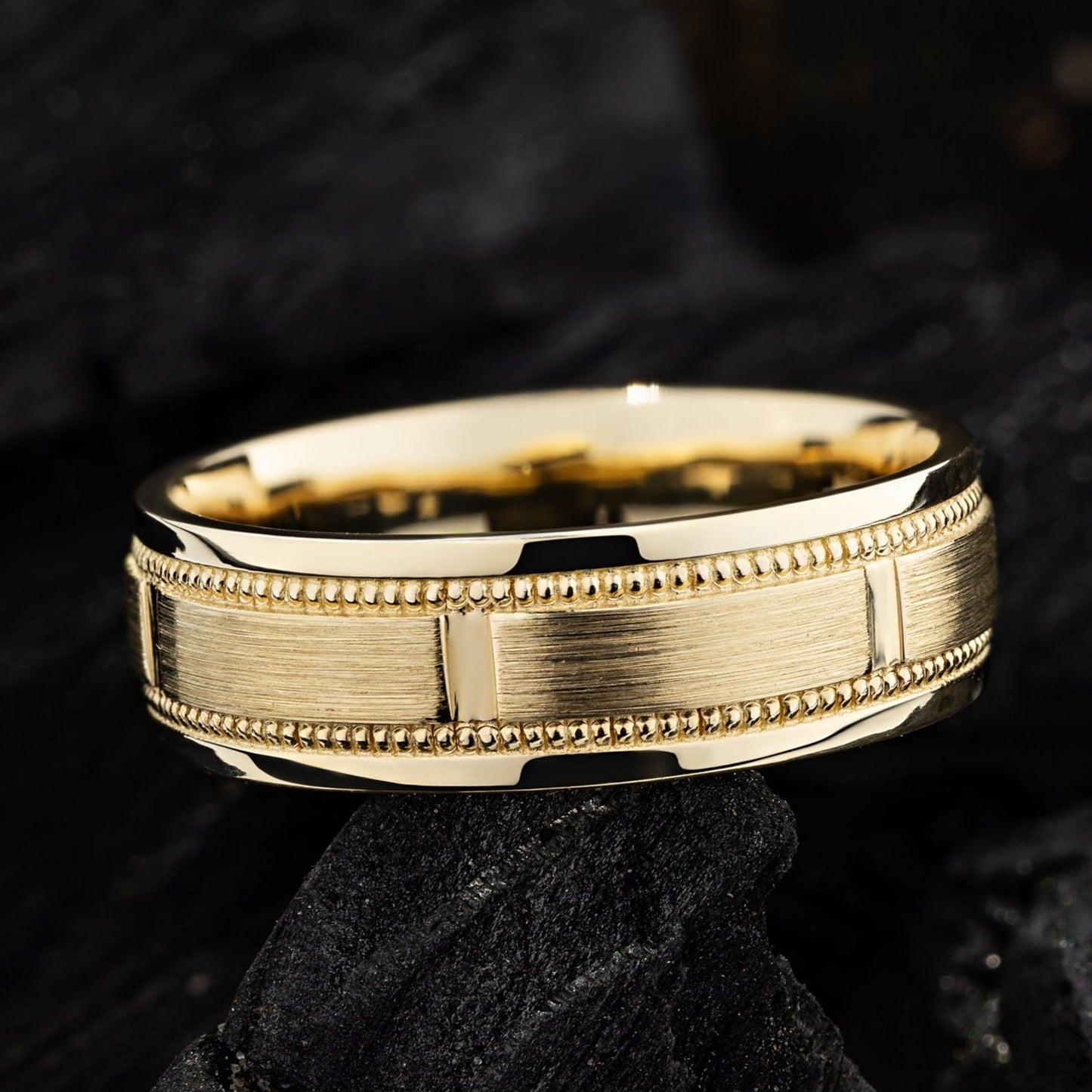 Mens wedding band with milgrain details - 14k gold band - gold bands - gold rings - escorialjewelry