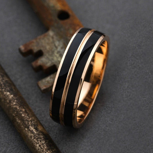 Men's wedding ring with black enamel - escorialjewelry