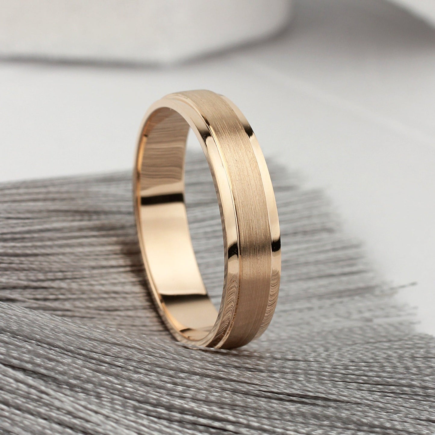 Men's wedding ring with matte and polished finish - 14k gold band - gold bands - gold rings - escorialjewelry